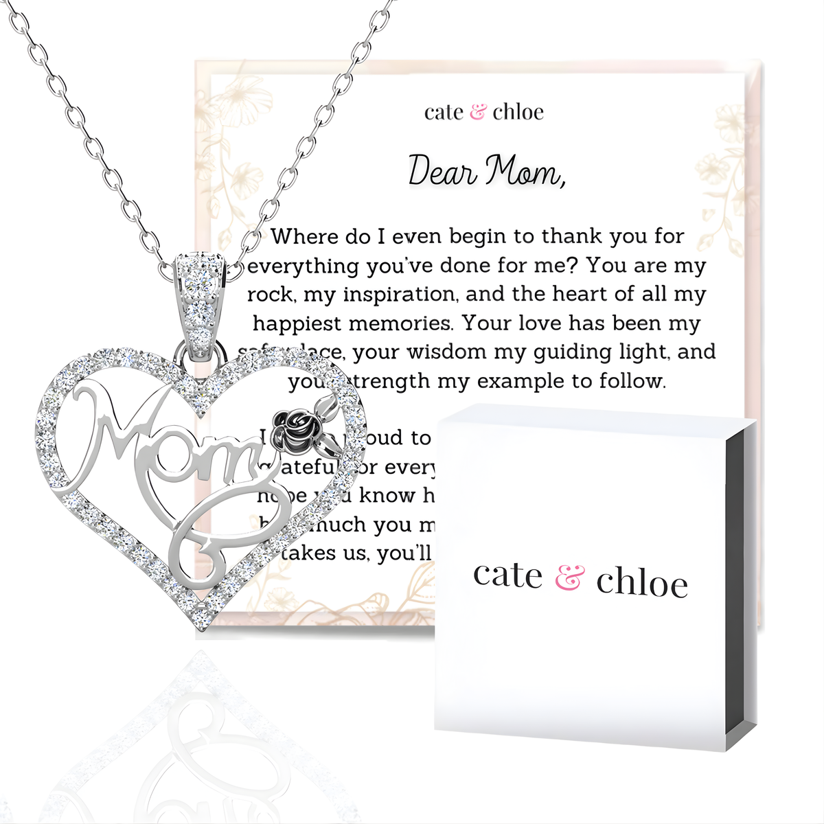 Rhonda 18k White Gold Plated Necklace with Swarovski Crystals & Heartfelt Message for Mom