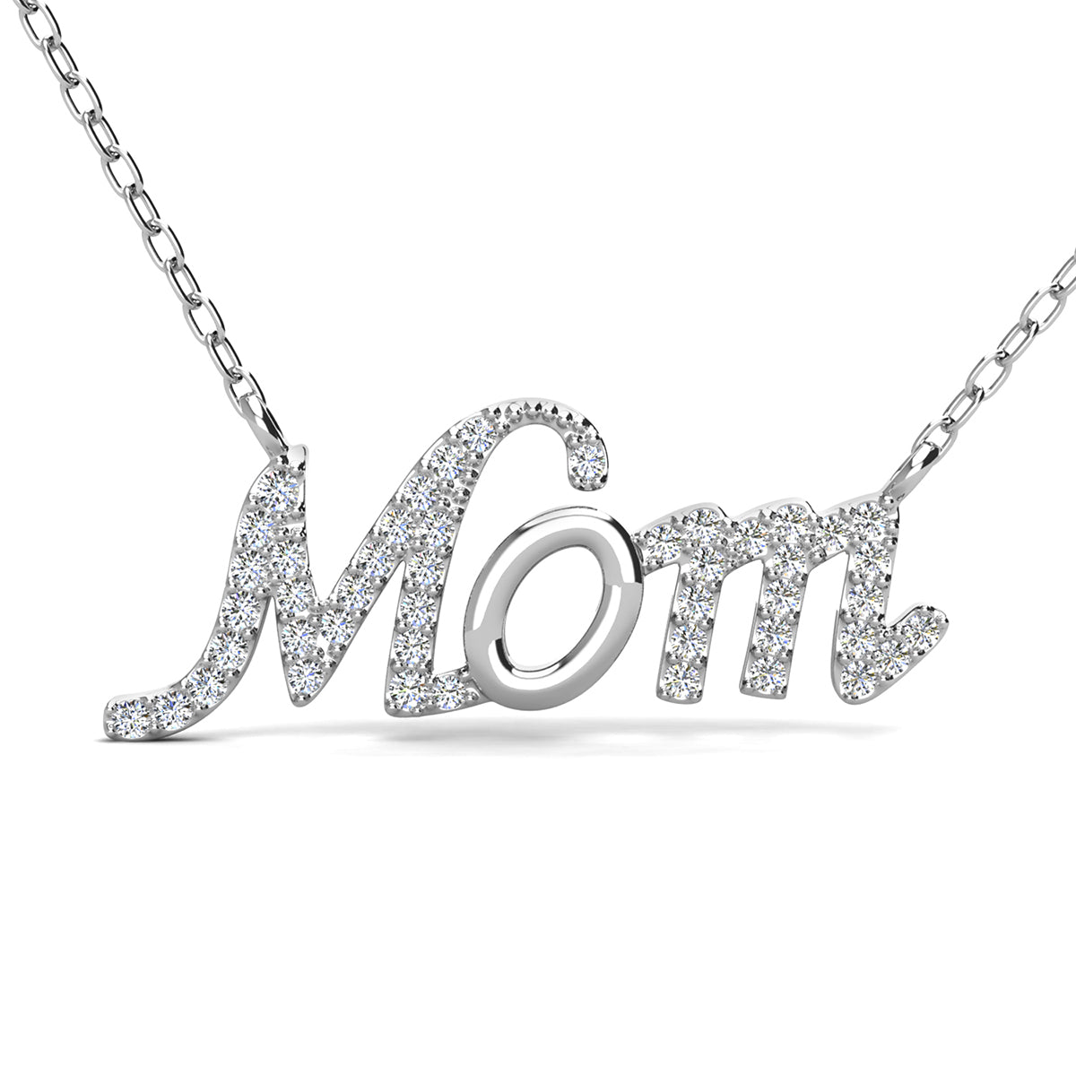 Riley 18k White Gold Plated Mom Necklace with Swarovski Crystals