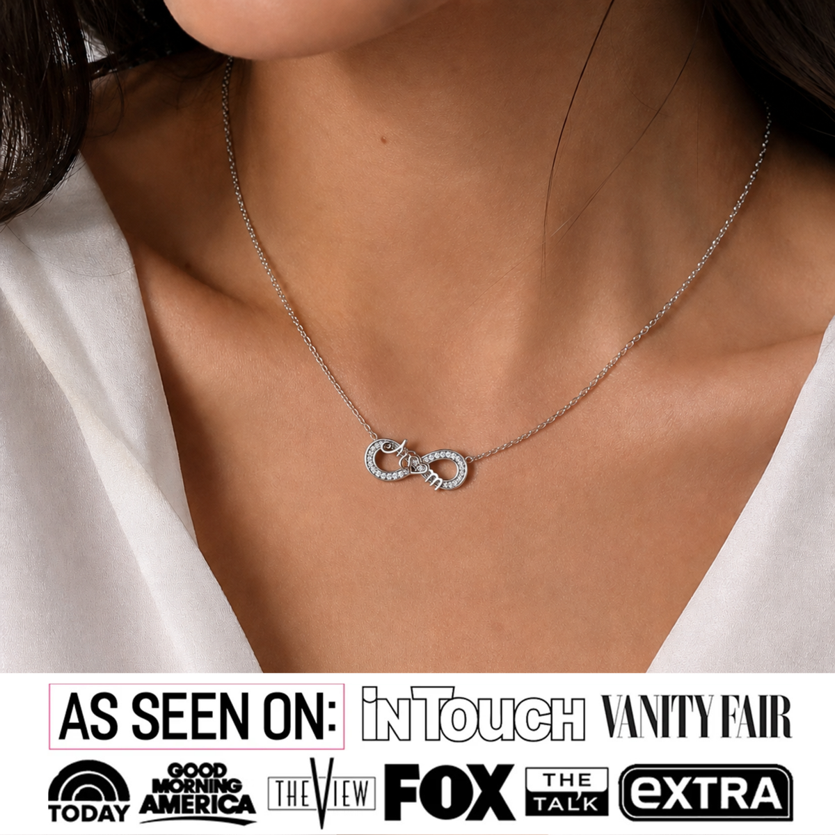 Robin 18k White Gold Plated Mom Infinity Necklace with Swarovski Crystals