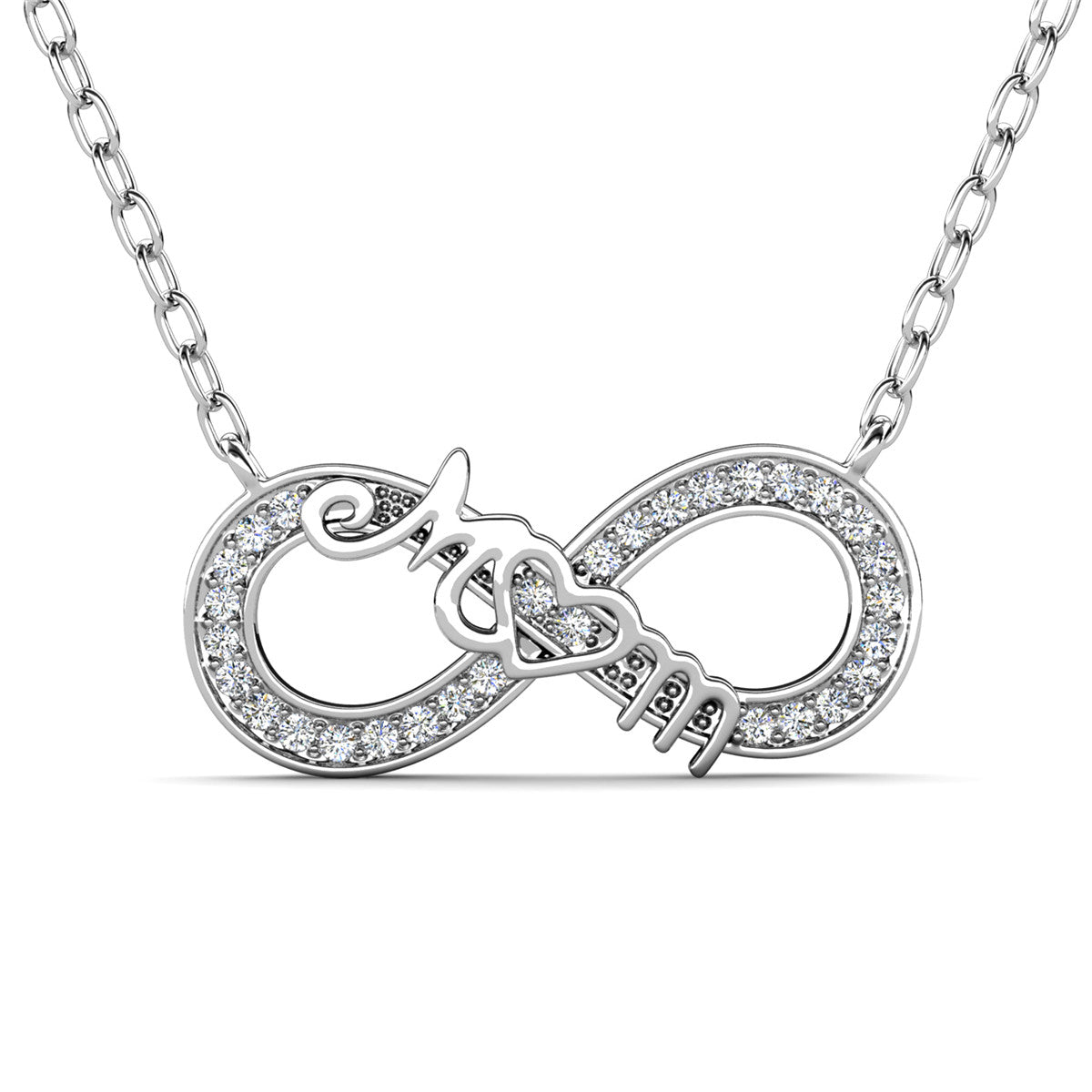 Robin 18k White Gold Plated Mom Infinity Necklace with Swarovski Crystals