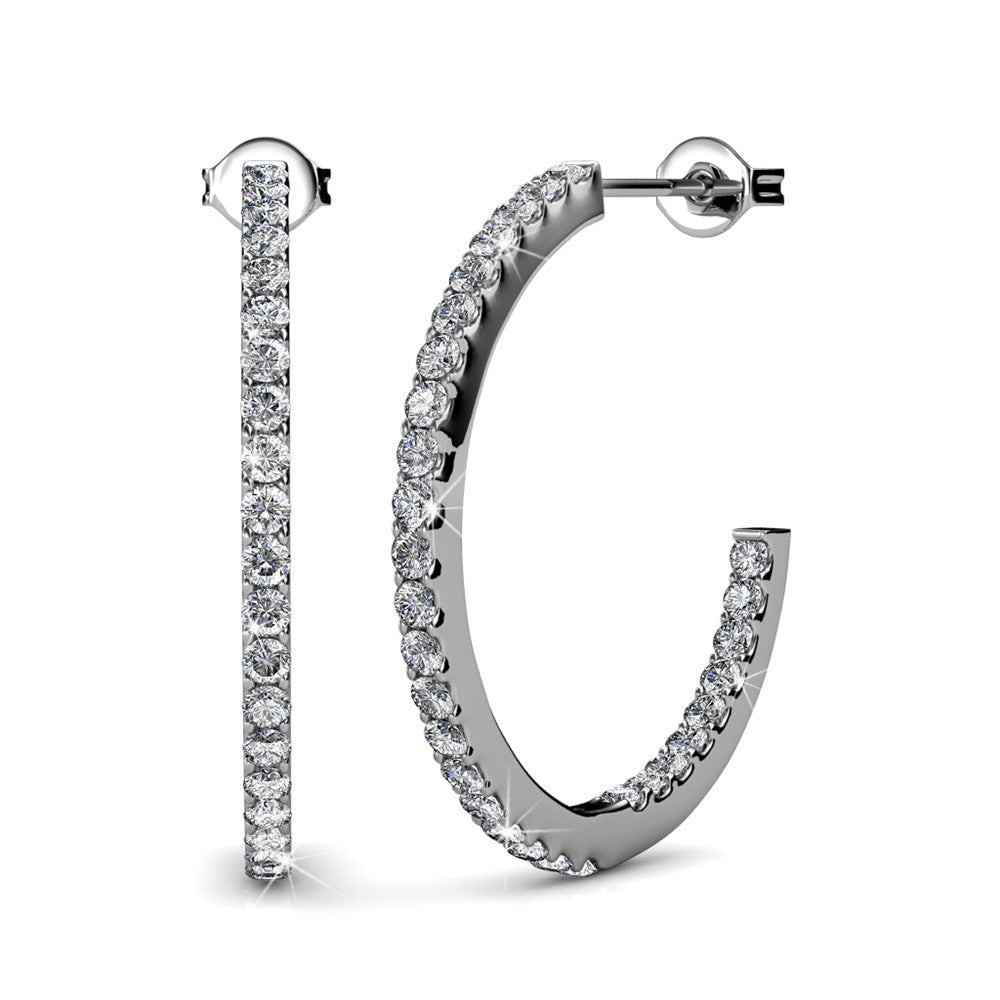 Rosalyn 18k White Gold Plated 20mm Hoop Earrings with Swarovski Crystals