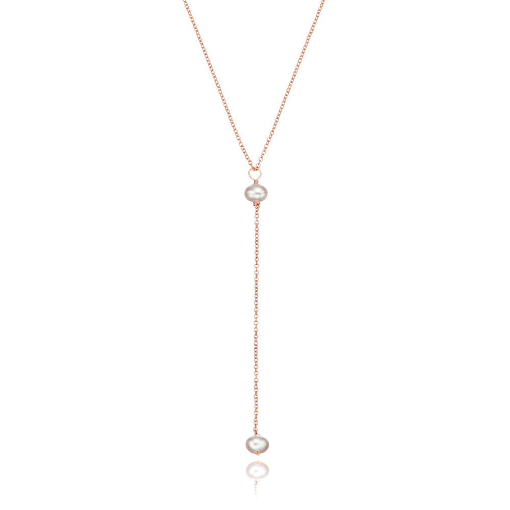 Rose Gold Pearl Lariat Necklace