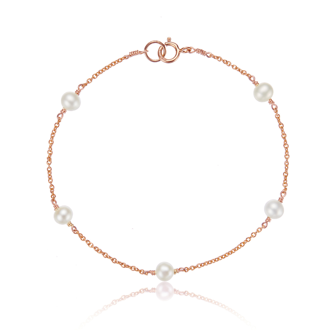 Rose Gold Five Pearl Bracelet