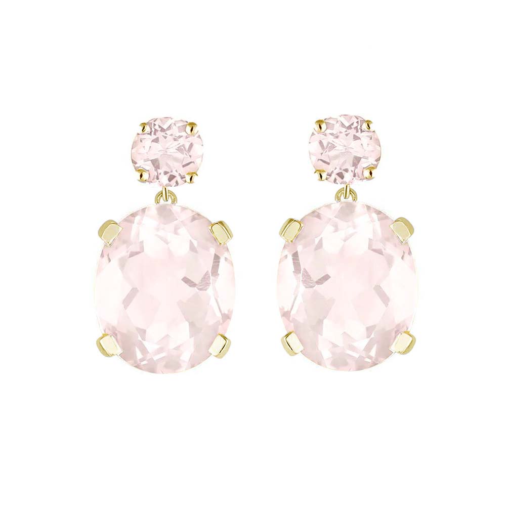 Yellow Gold Rose Quartz Drop Earrings