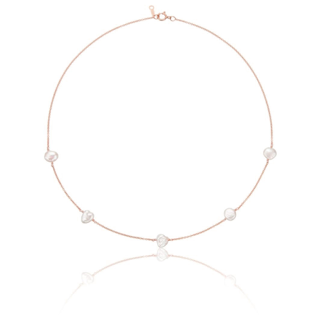Rose Gold Five Baroque Pearl Choker