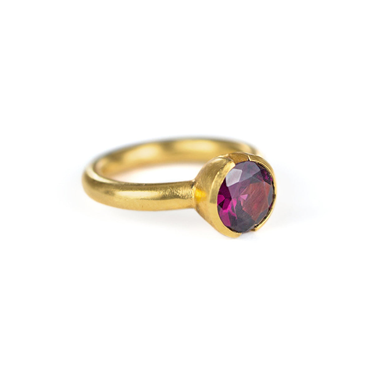 18K open bezel ring with a rhodolite garnet~ engagement ring~ every day wear