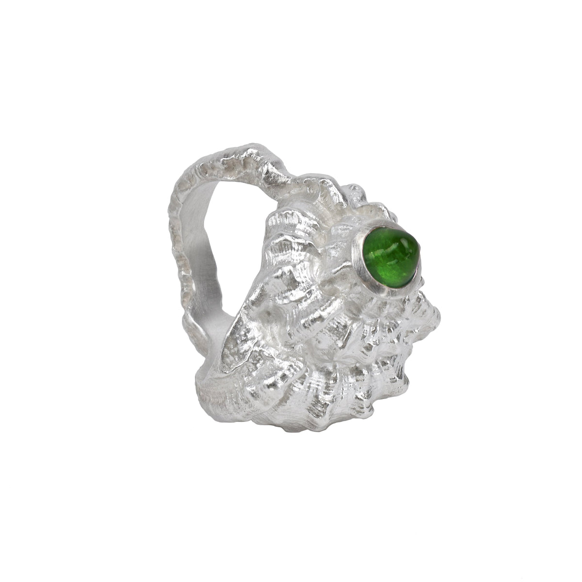 The seashell ring molded from a seashell with a bullet cut gemstone
