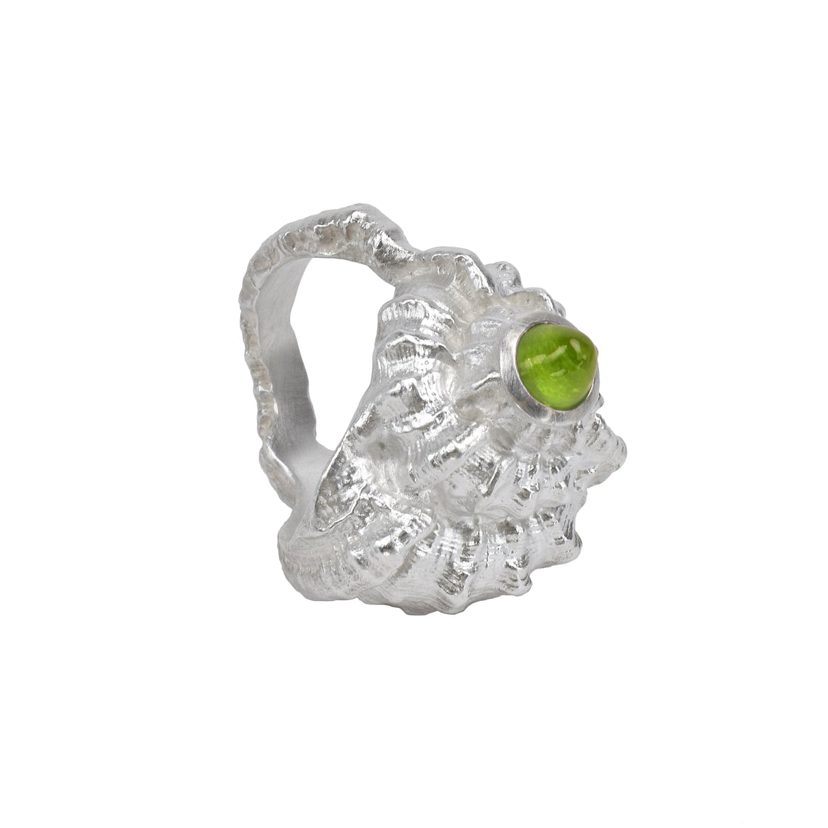 The seashell ring molded from a seashell with a bullet cut gemstone