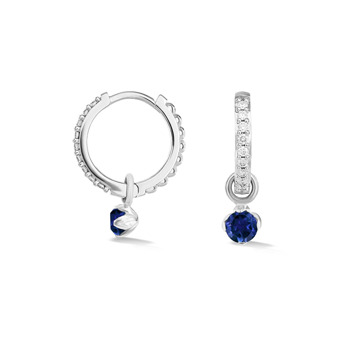 9k Diamond Hoops with Sapphire Lotus Drops