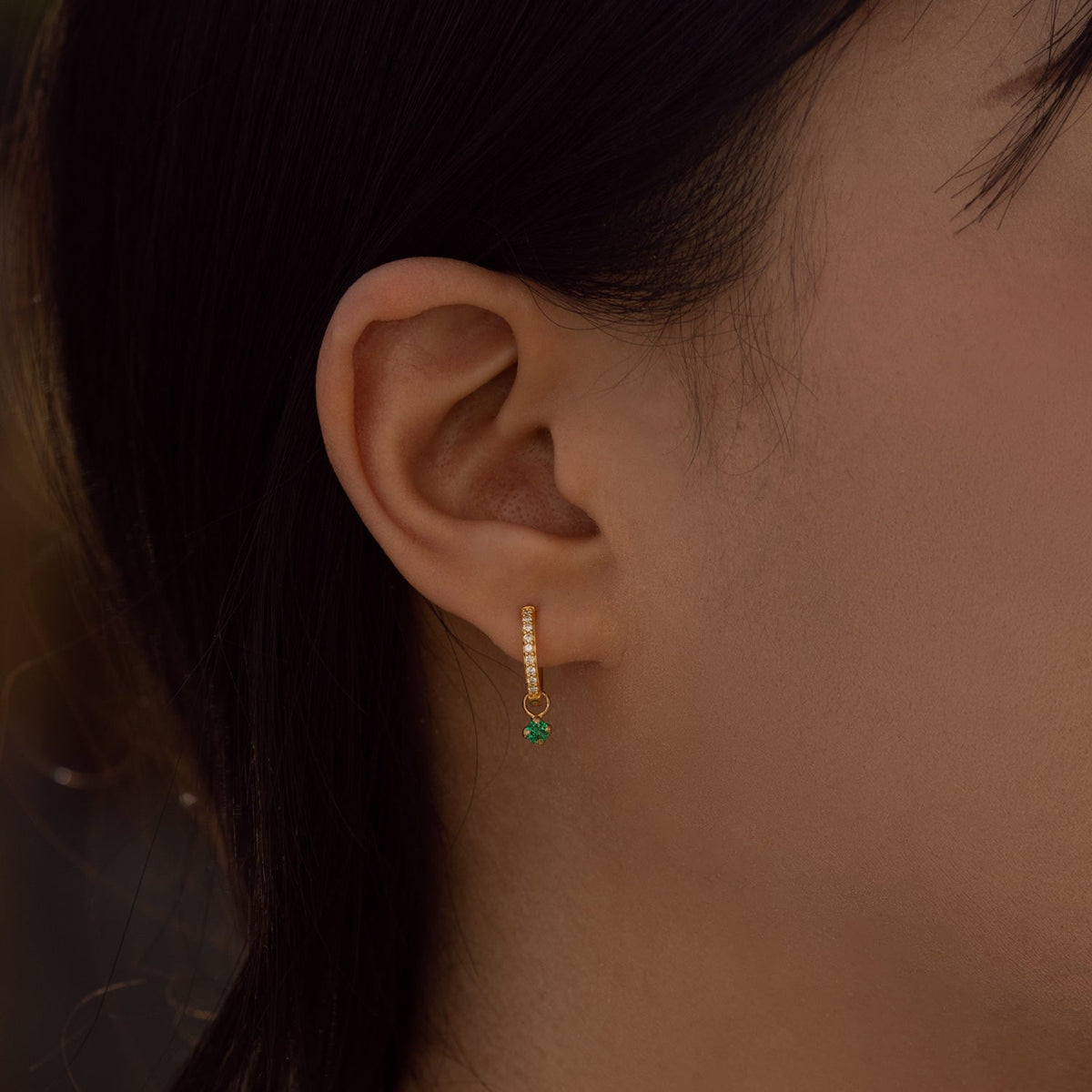 9k Diamond Hoops with Demantoid Lotus Drops