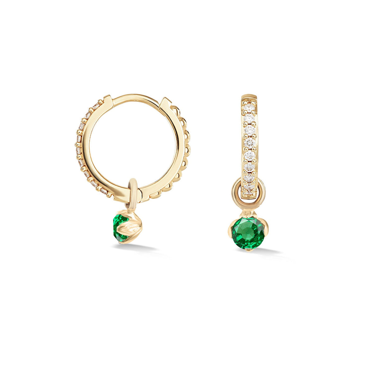 9k Diamond Hoops with Demantoid Lotus Drops
