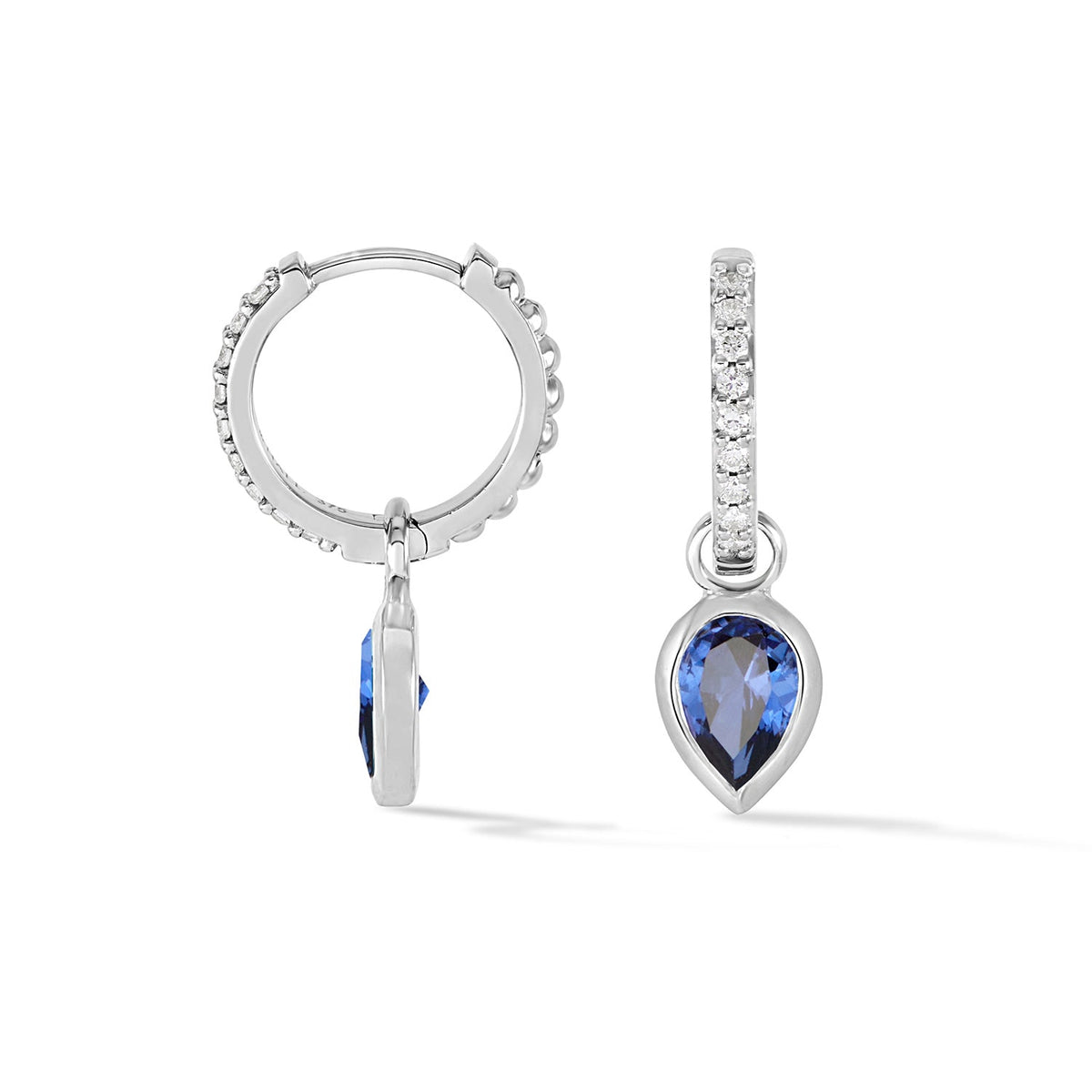 9k Diamond Stargazer Hoops with Blue Sapphire Tear Drops
