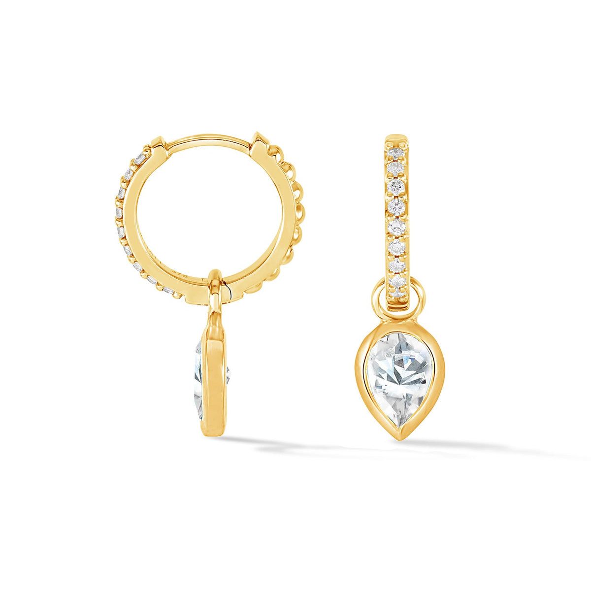 9k Diamond Stargazer Hoops with Diamond Tear Drops