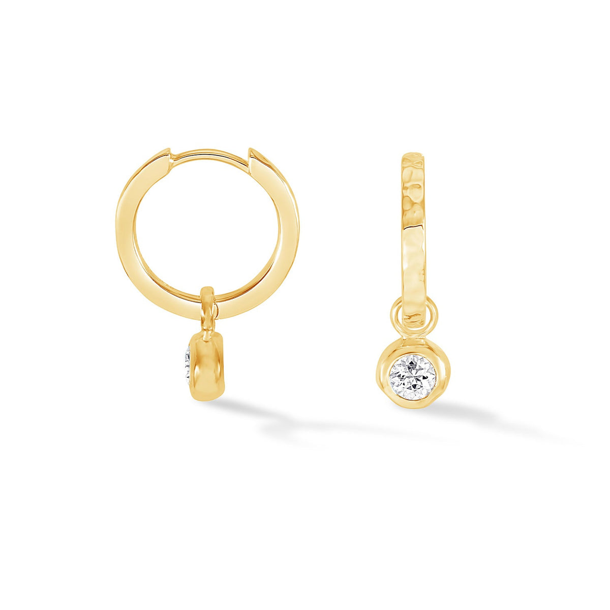 White Sapphire Hammered Huggie Hoops