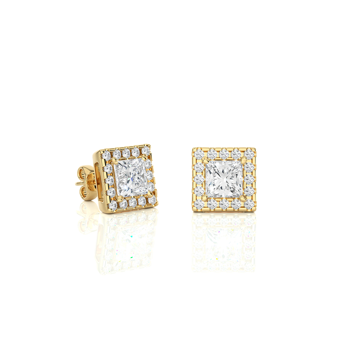 Princess-Cut Lab-grown Diamond Halo Studs in 10K White Gold