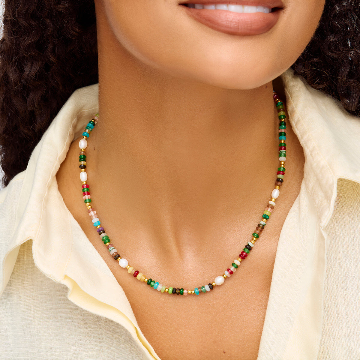 Semi Precious Stone Necklace (Gold)