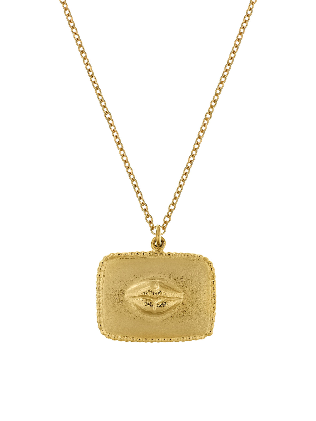 Sense of Taste Lips Pendant Necklace Engraved with Strawberries on Reverse
