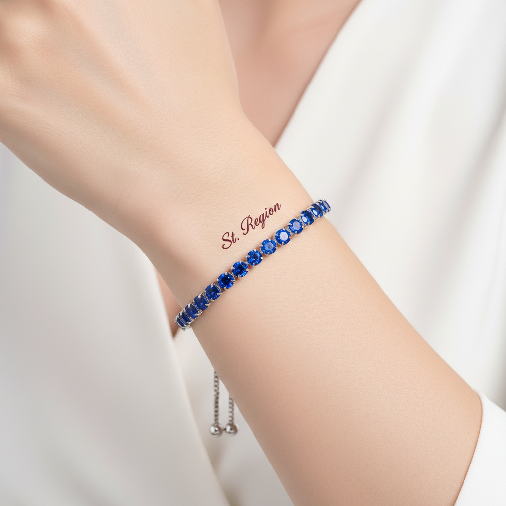 Navy Cubic Zirconia & Silver-Plated Adjustable Link Bracelet