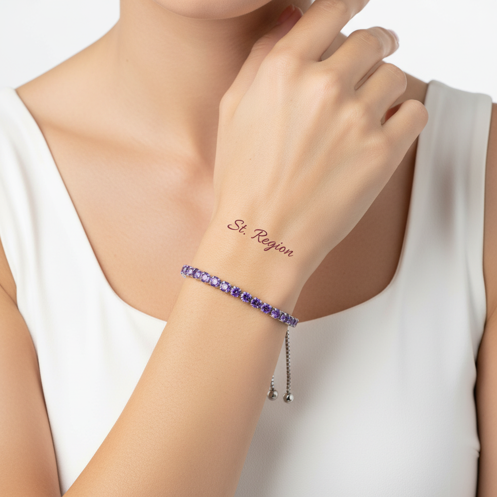 Purple Cubic Zirconia & Silver-Plated Adjustable Link Bracelet