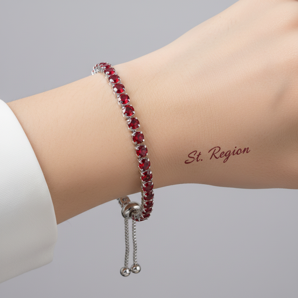 Red Cubic Zirconia & Silver-Plated Adjustable Link Bracelet