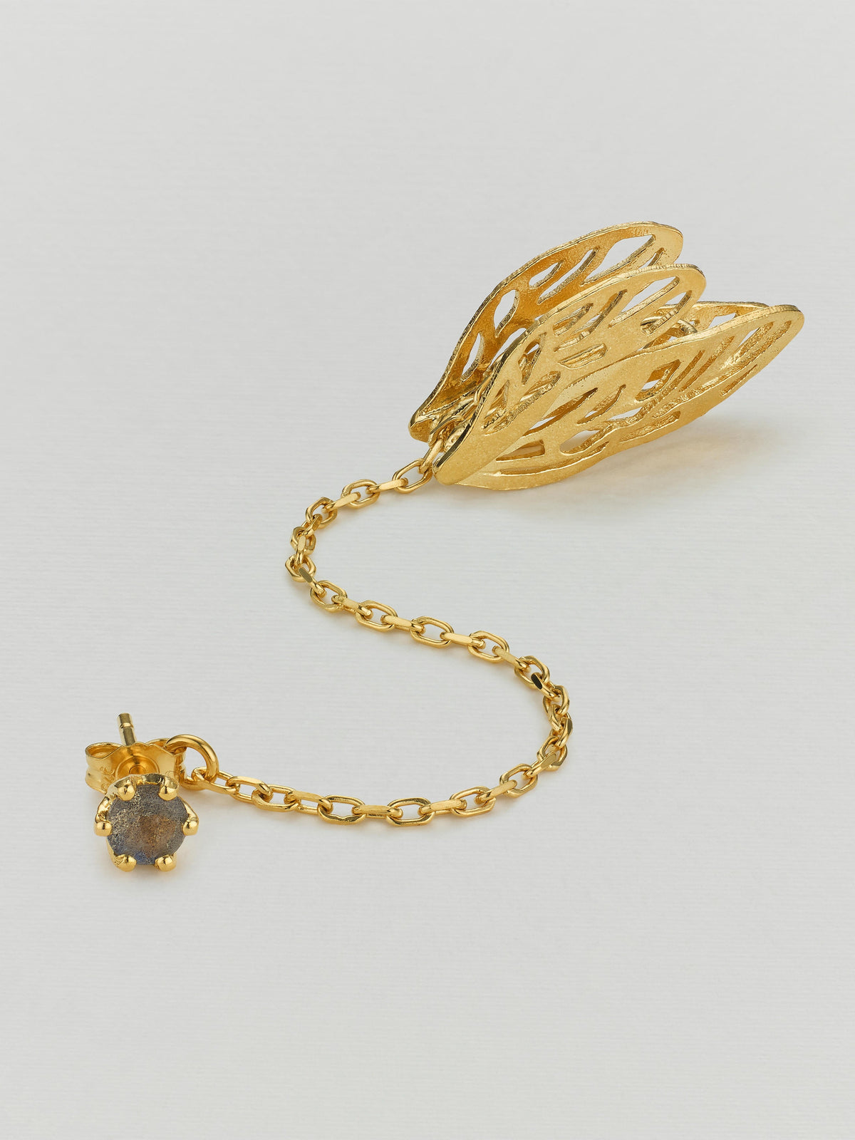 Small Landed Dragonfly Wing Ear-Cuff with Chain Linked Stud
