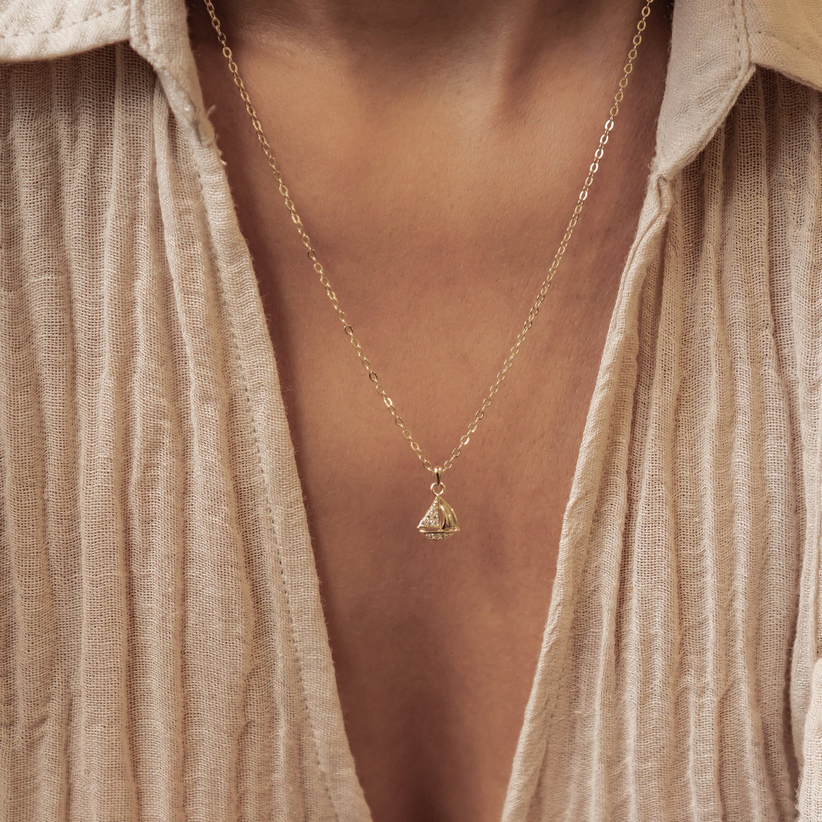 Sailboat Sparkle Pendant Necklace Sterling Silver