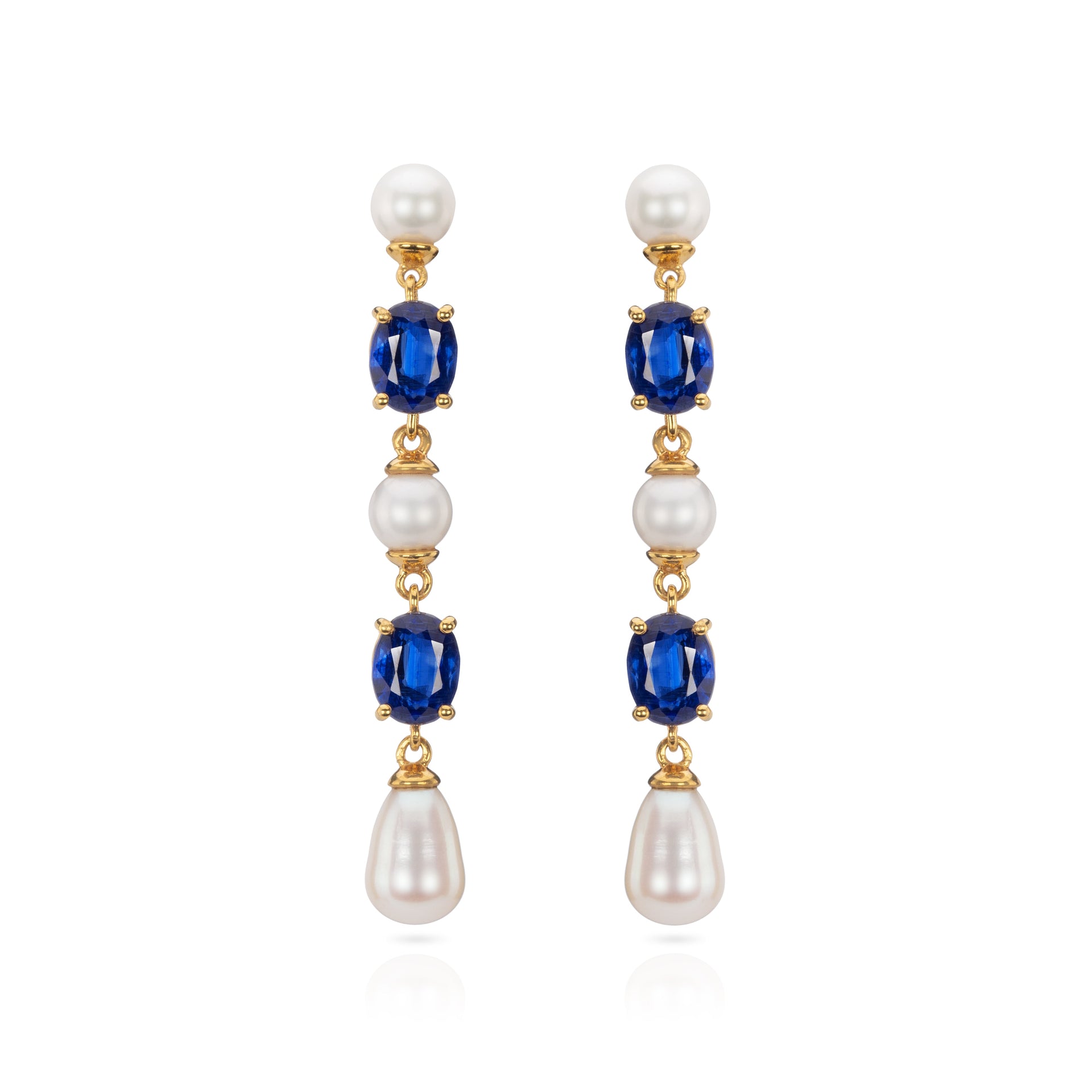 Kyanite and Baroque Pearl Long Drop Earrings