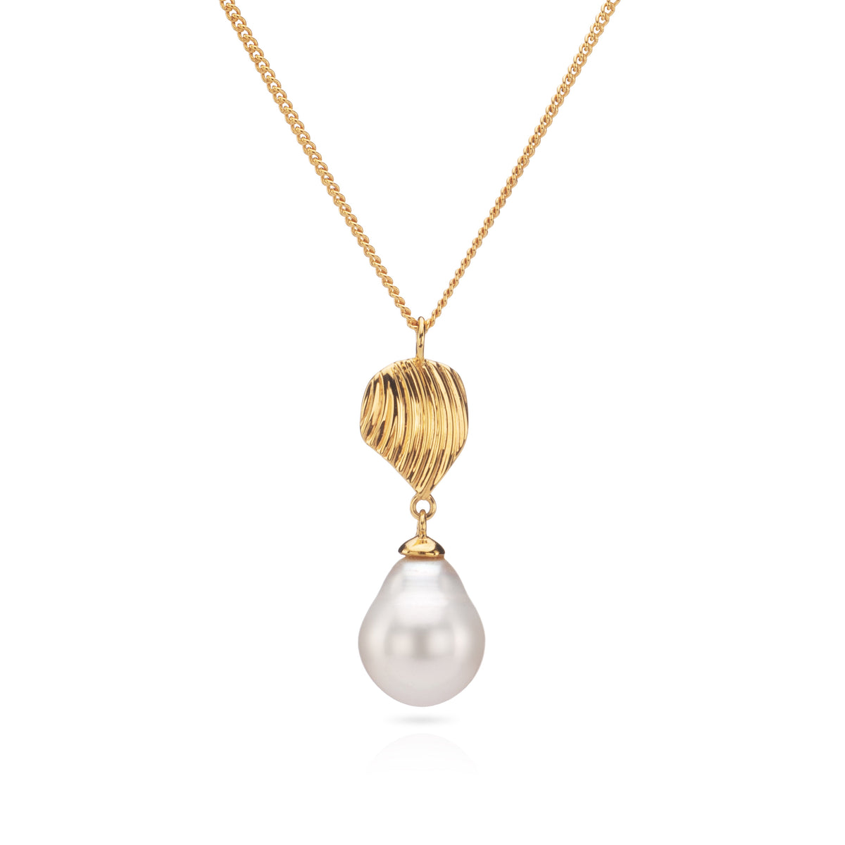 Gold Shell and Pearl Drop Necklace