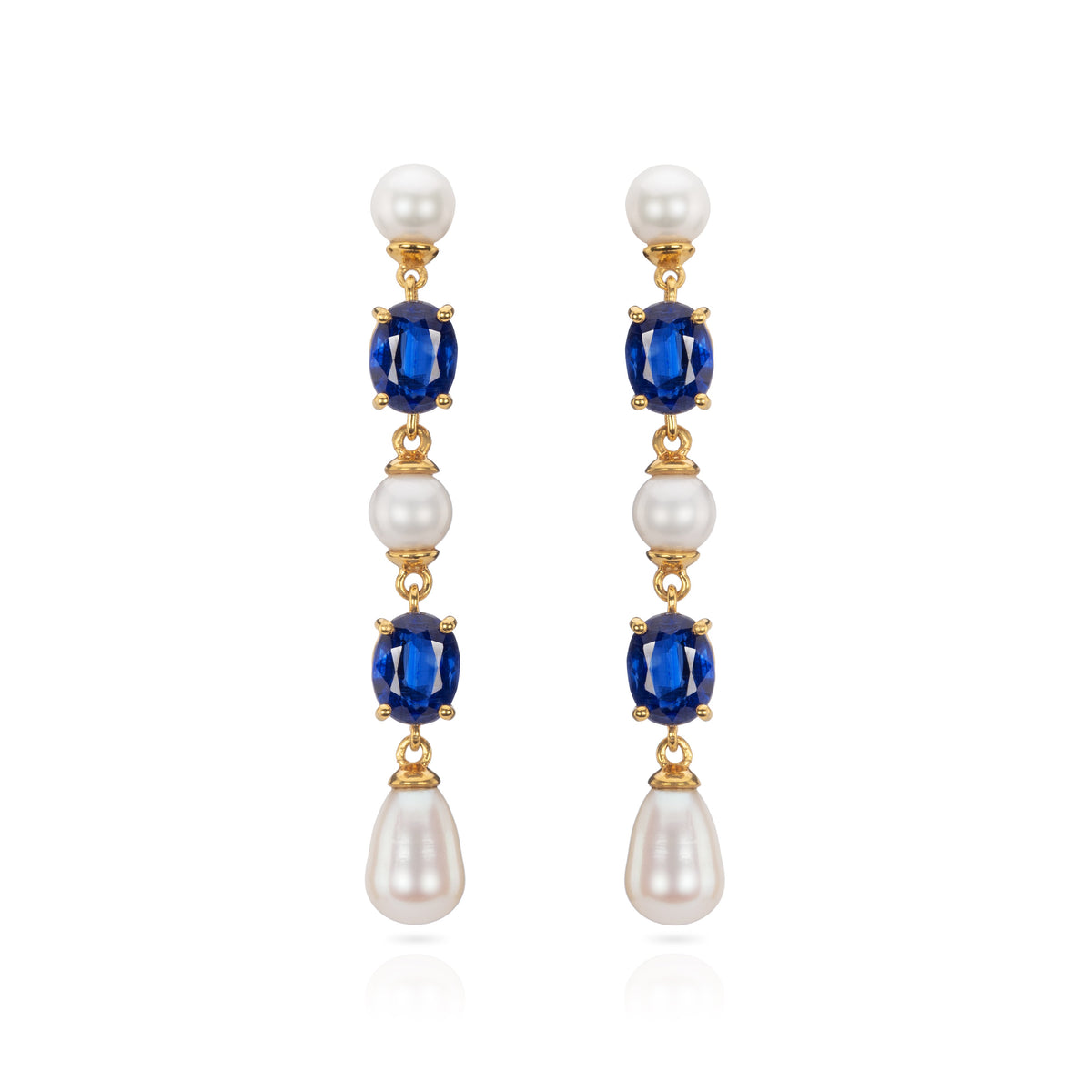 Kyanite and Pearl Long Drop Earrings