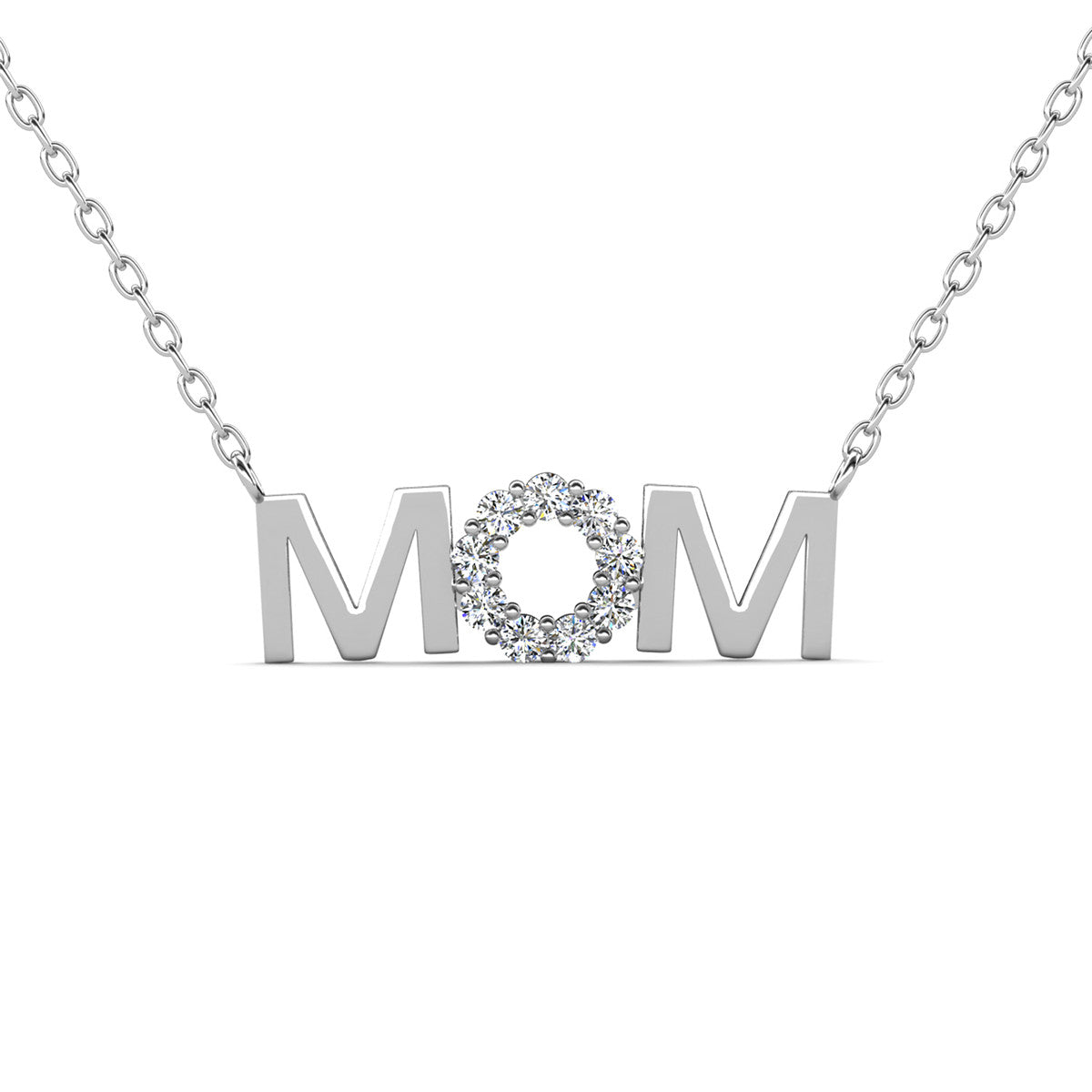 Savannah 18k White Gold Plated Mom Necklace with Swarovski Crystals