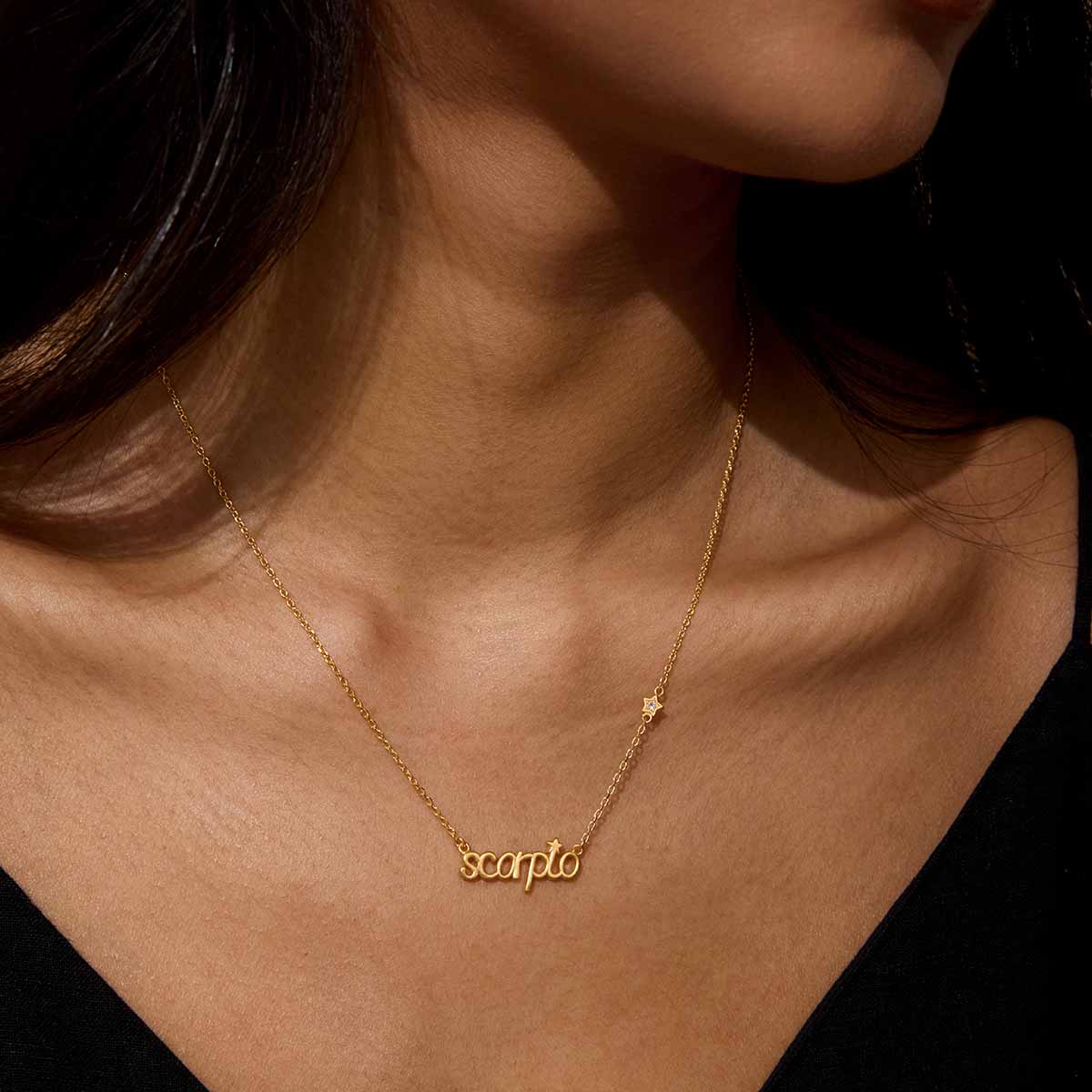 Scorpio Transformation Zodiac Script Necklace