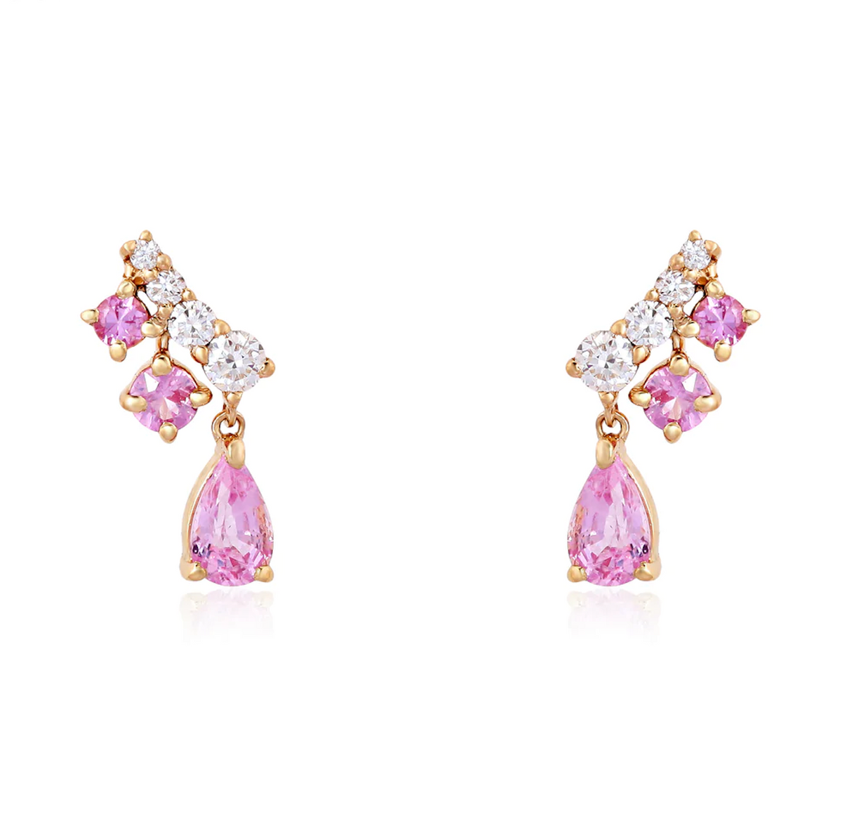 Gold Pink Sapphire Pear Diamond Bar Earring