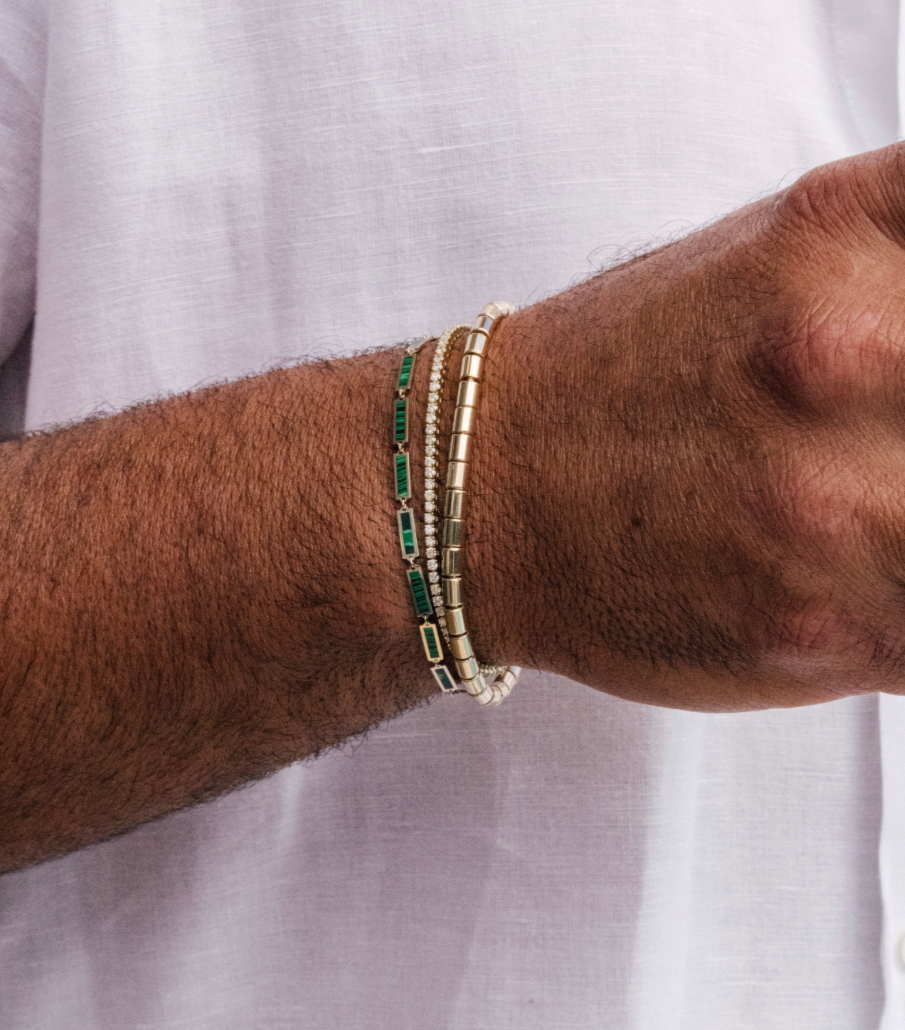 Gold Small Rectangle Malachite Bracelet