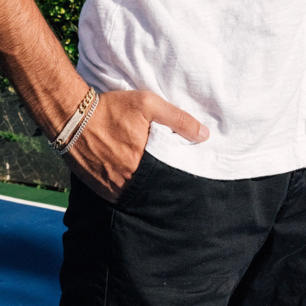 Gold Pave Diamond Bar Cuban Link Bracelet