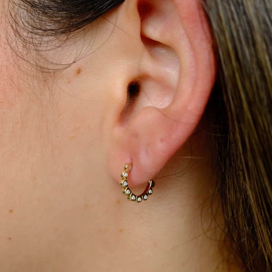 Gold Sideways Diamond Bezel Hoop Earring