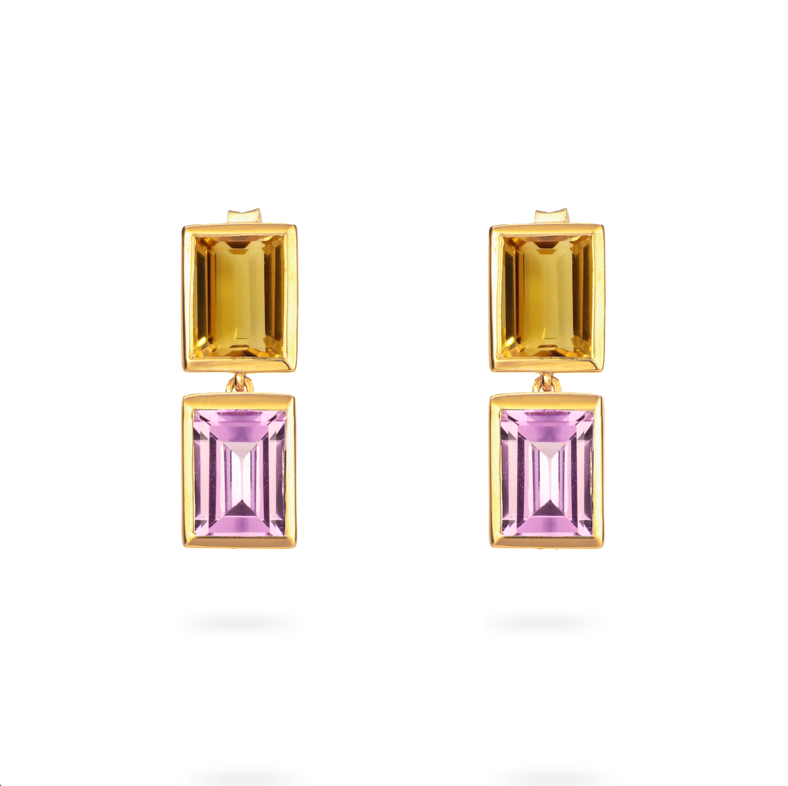 Citrine and Purple Amethyst 2 Drop Earrings