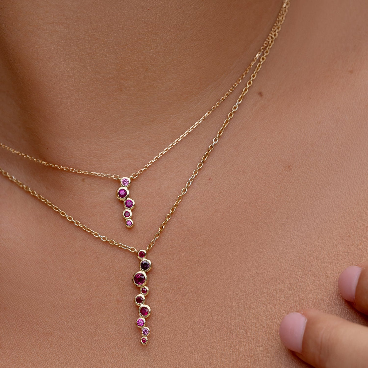 18k Gold Pink Sapphire & Ruby Small Cascade Pendant
