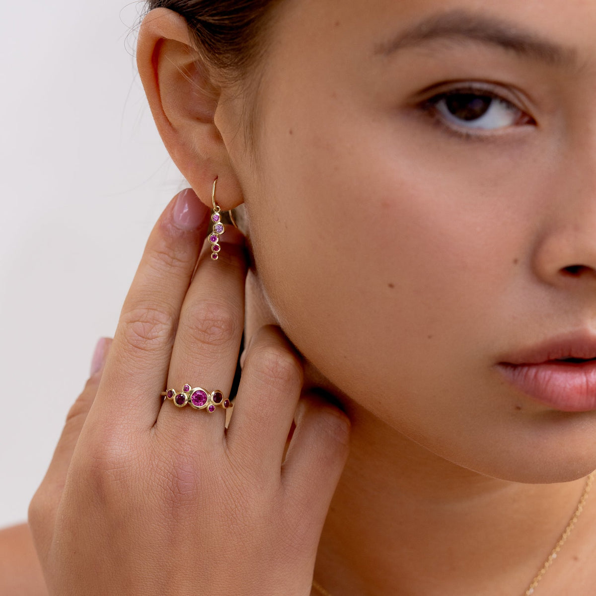 18k Gold Ruby Cascade Cluster Ring
