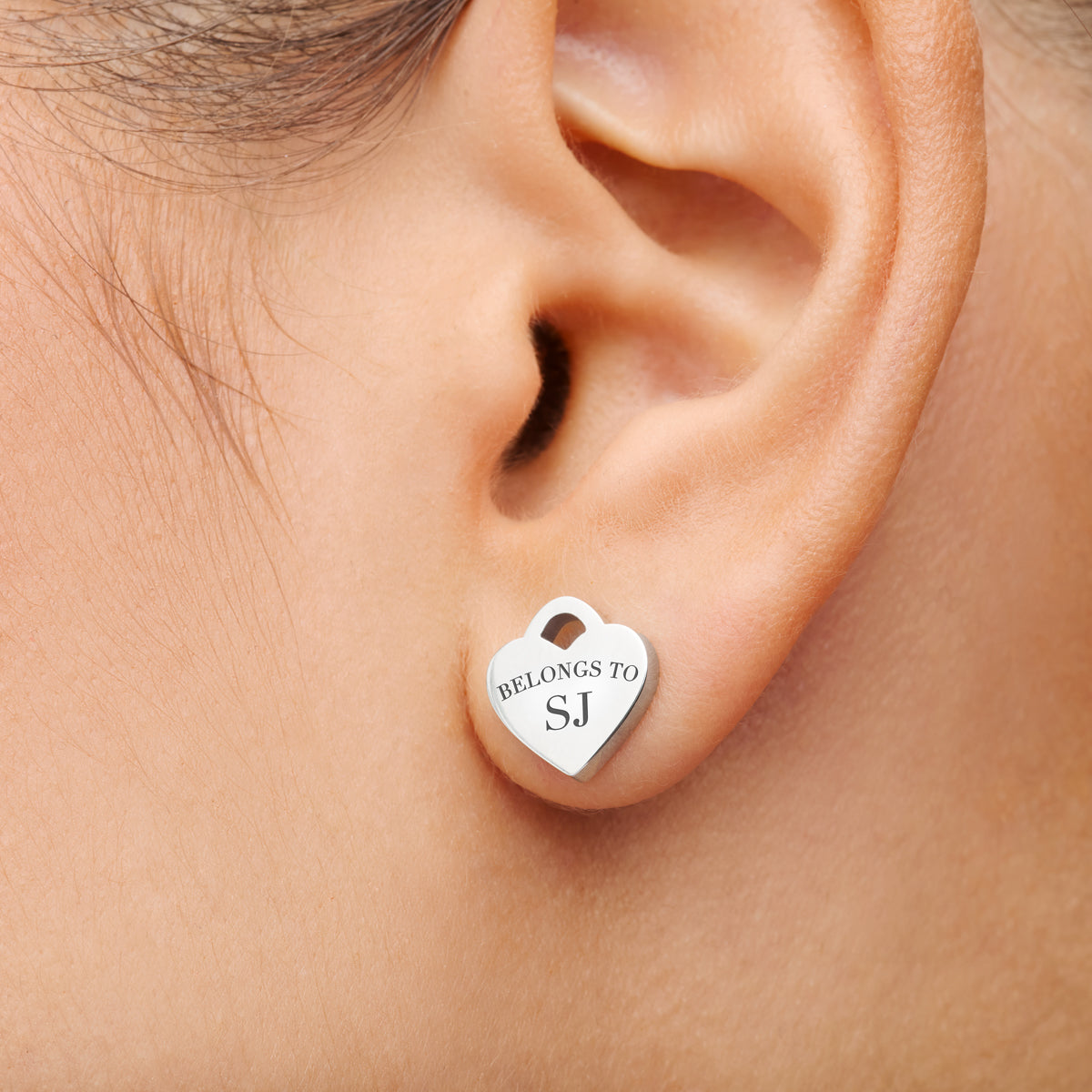 Heart Token Stud Earring (Silver)
