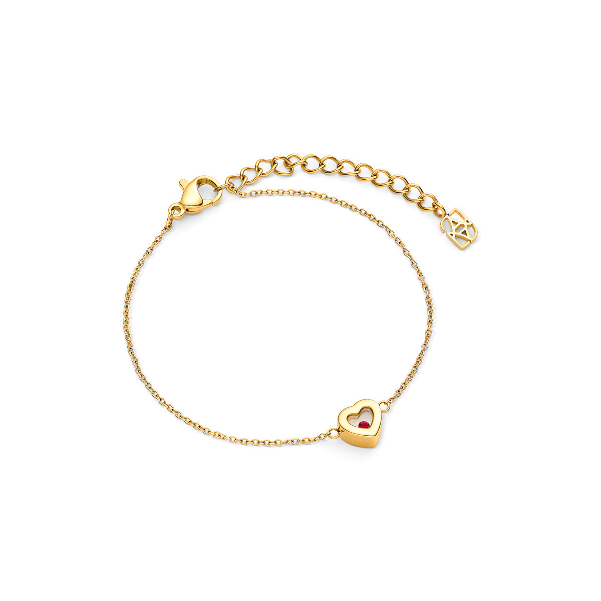 Floating Birthstone Heart Bracelet (Gold)