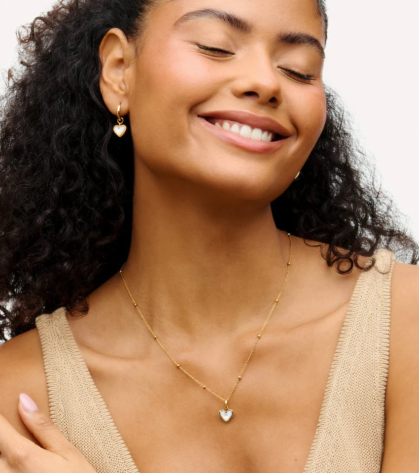 White Quartz Heart Pendant (Gold)