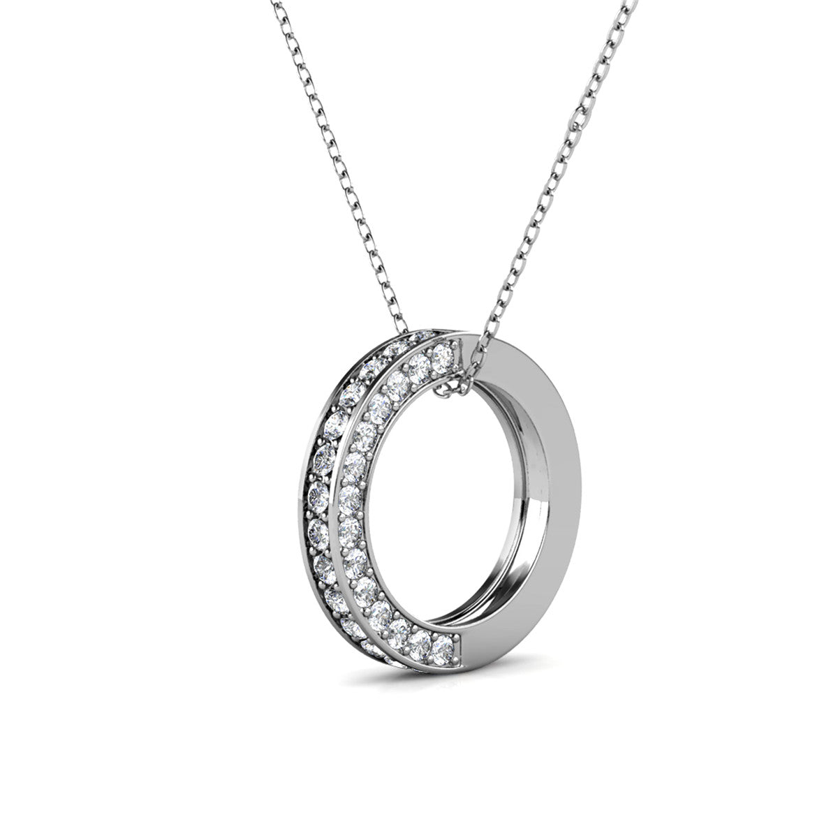 Viviana 18k White Gold Plated Hoop Pendant Necklace with Swarovski Crystals