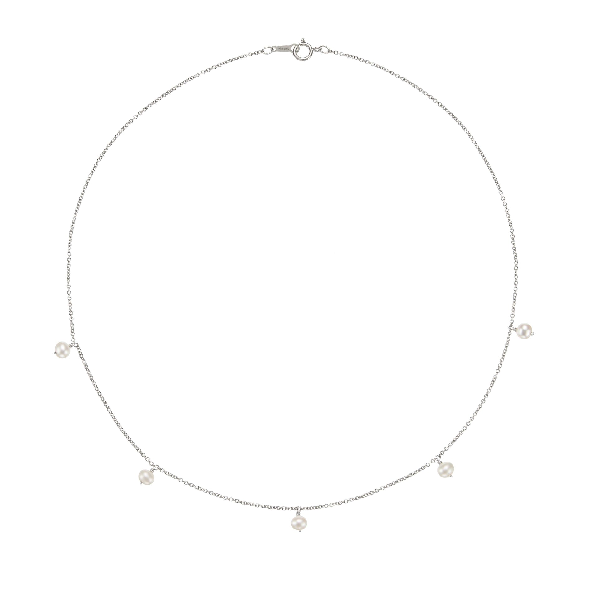 Solid White Gold Five Pearl Drop Choker