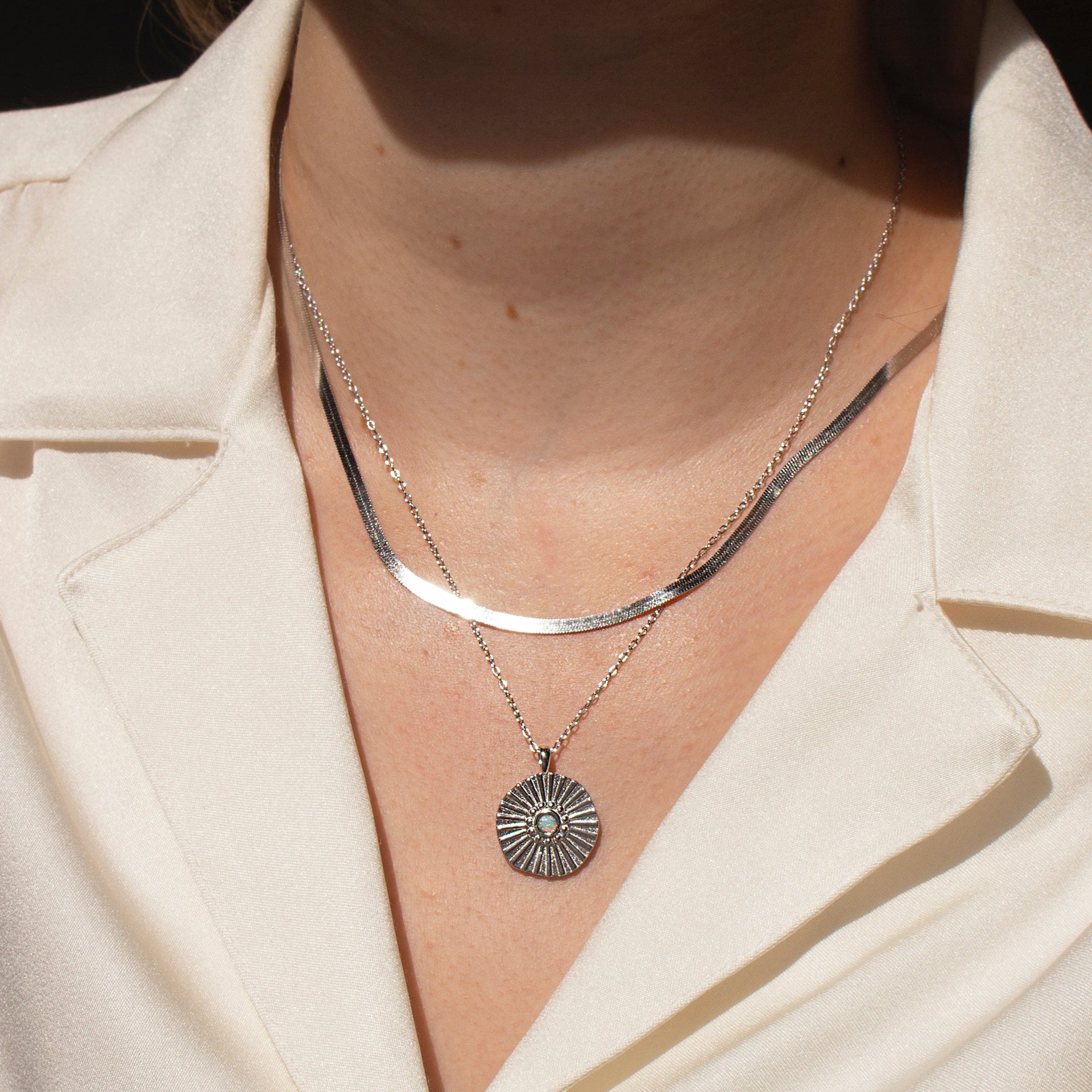 Opal Sunburst Pendant Silver