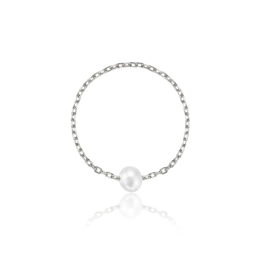 Silver Pearl Chain Ring