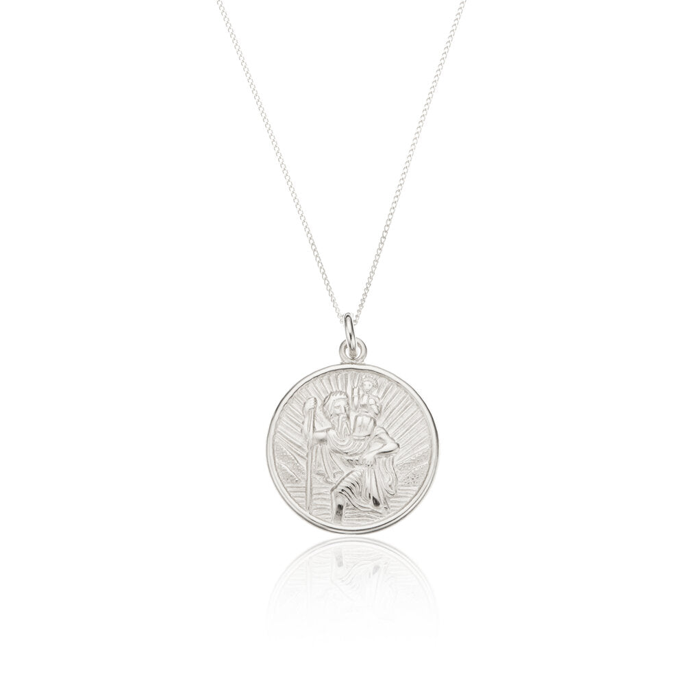 Silver Medium Round St Christopher Necklace