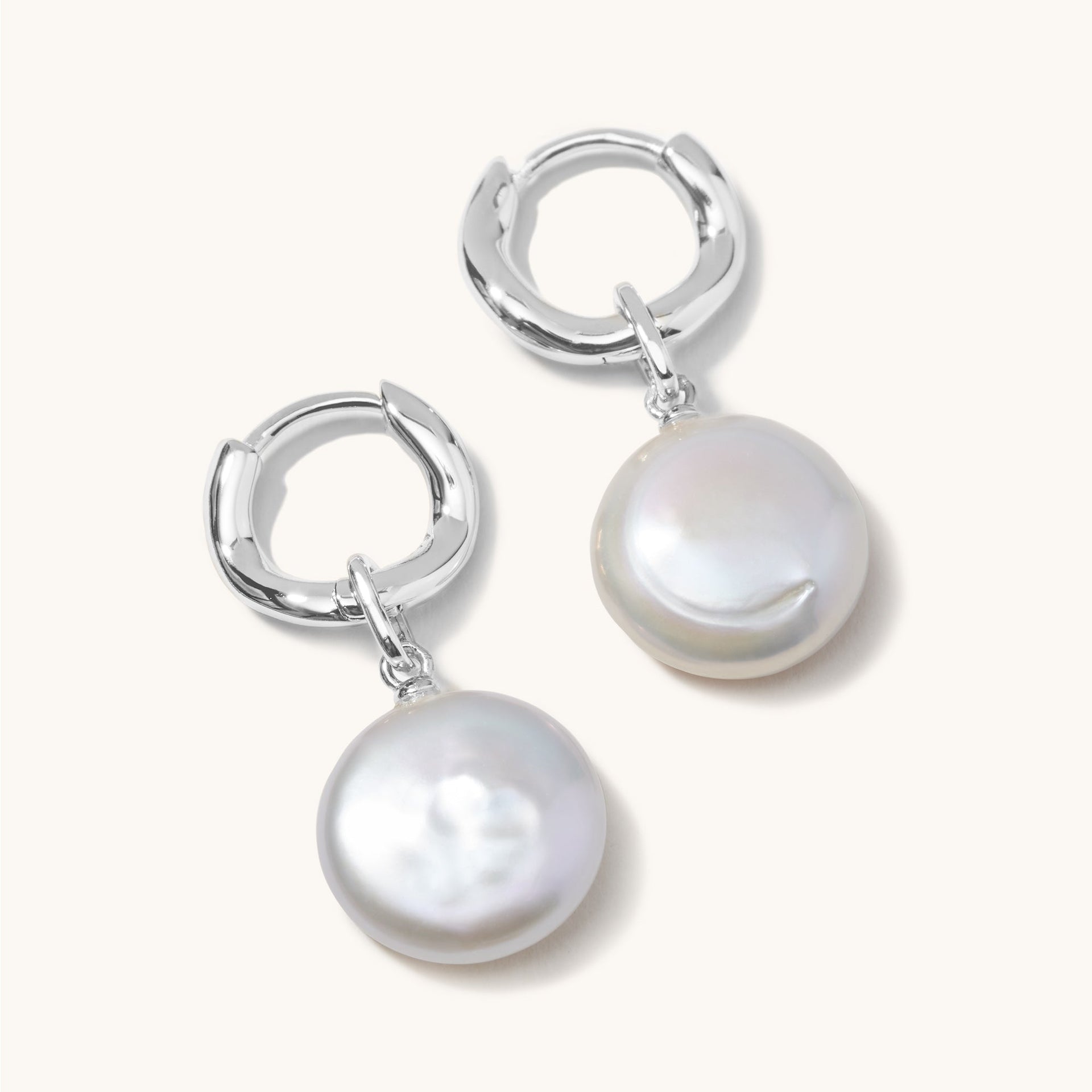 Organic Round Pearl Hoops Silver