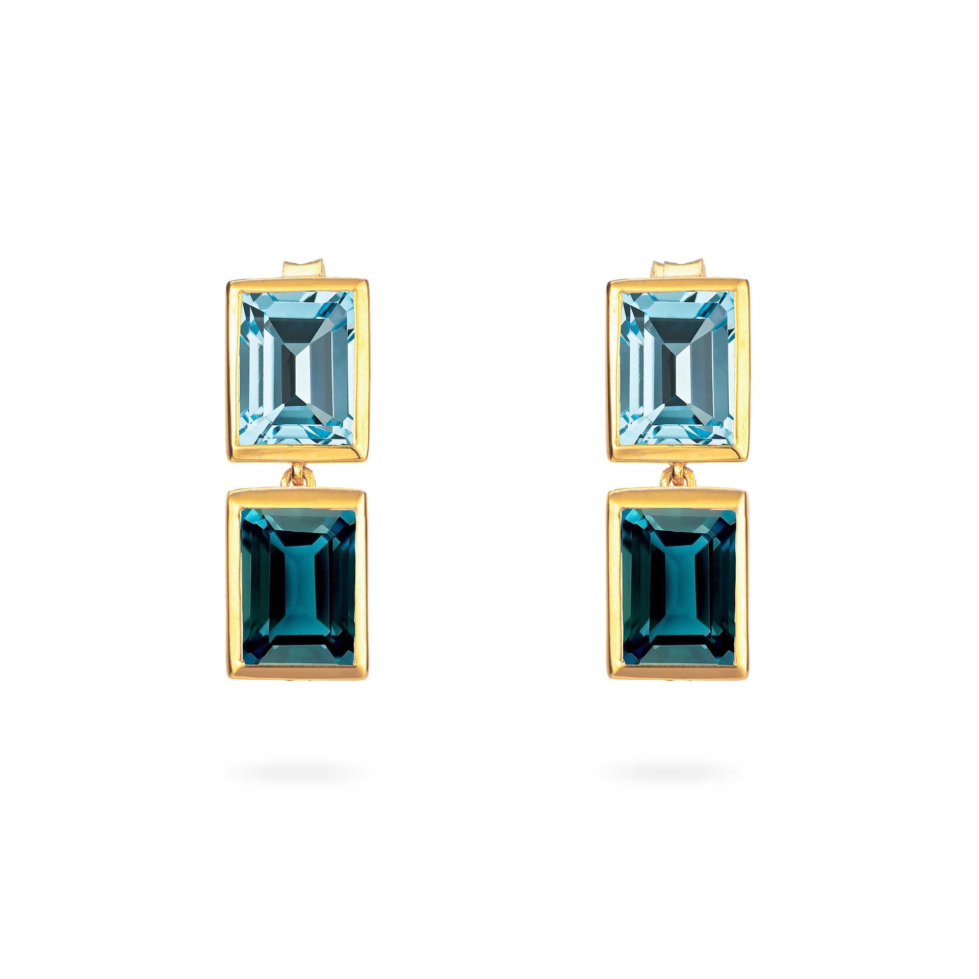 Sky Blue and Teal Topaz 2 Drop Earrings