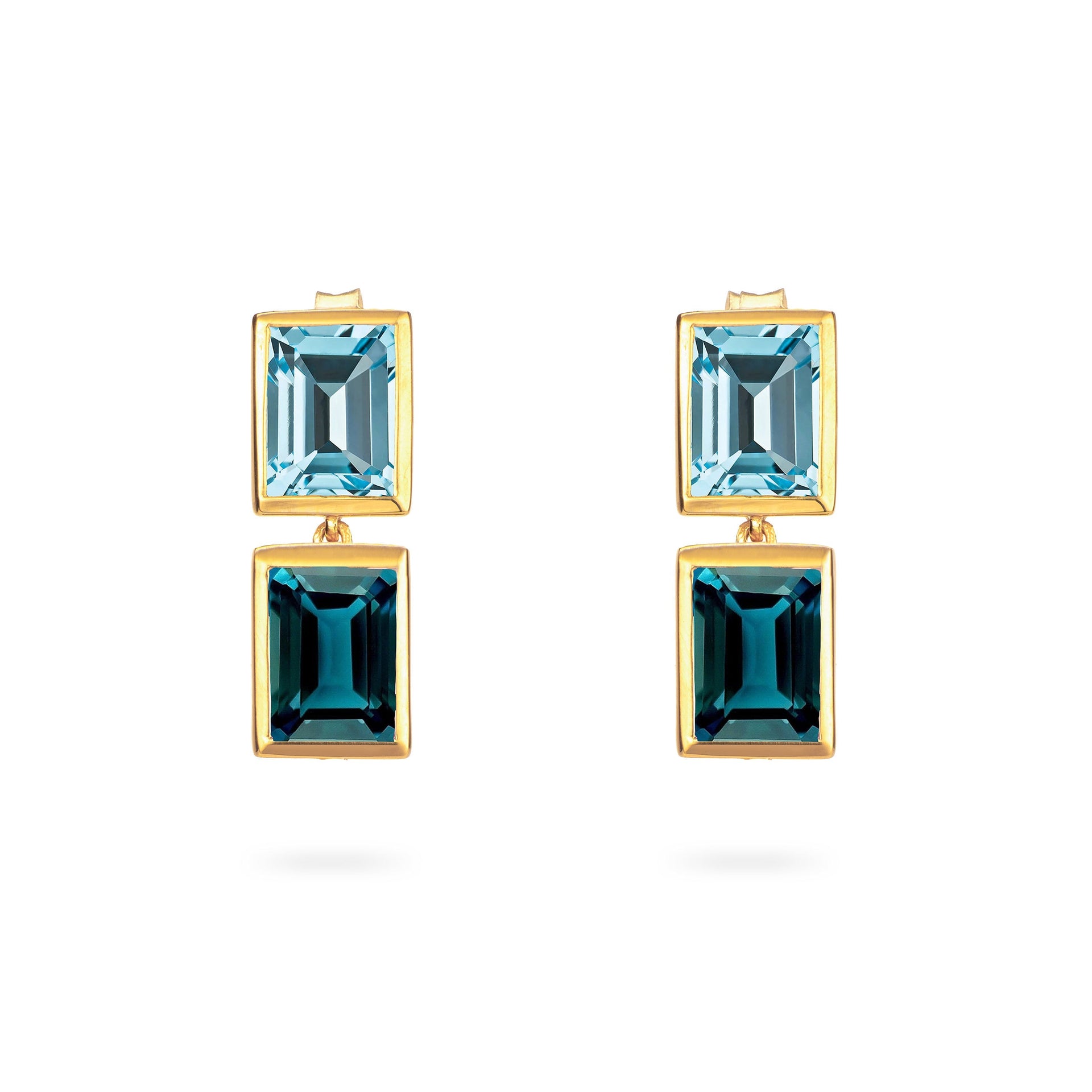 Sky Blue and Teal Topaz 2 Drop Earrings