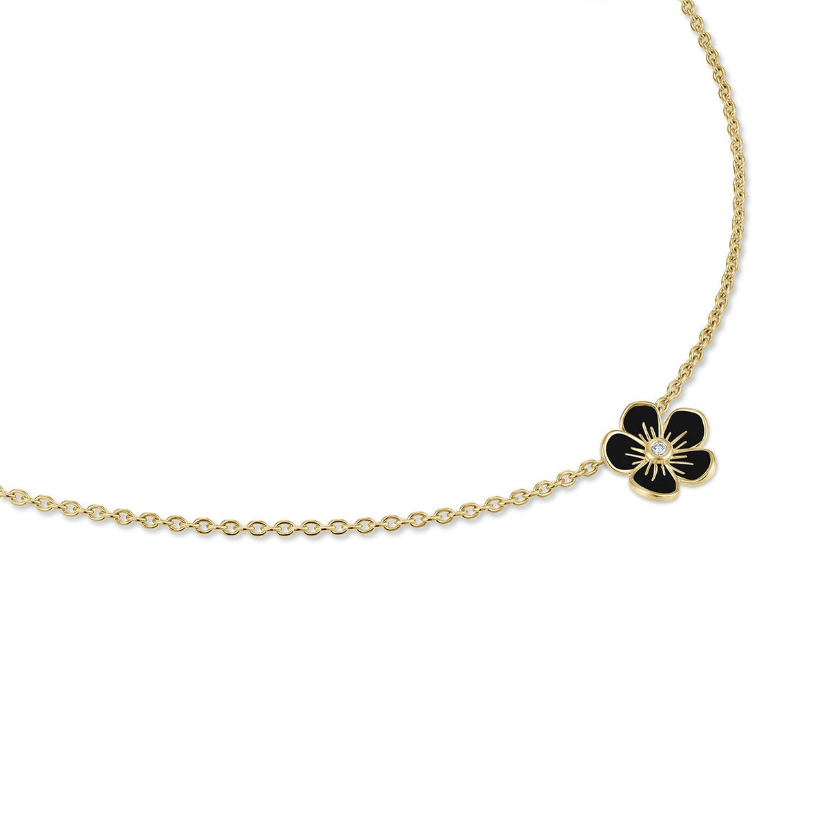 Small Florette Single Pendant Necklace in Black